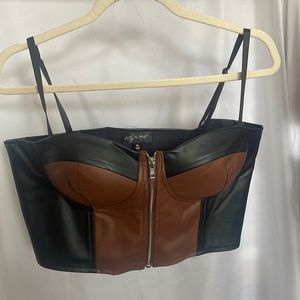 Brown and black leather corset top